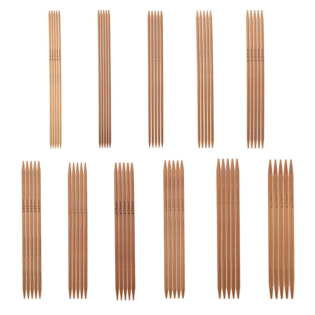 Set of 11 Bamboo Double Pointed Knitting Needles Set 11 Sizes (5.1in 13cm)
