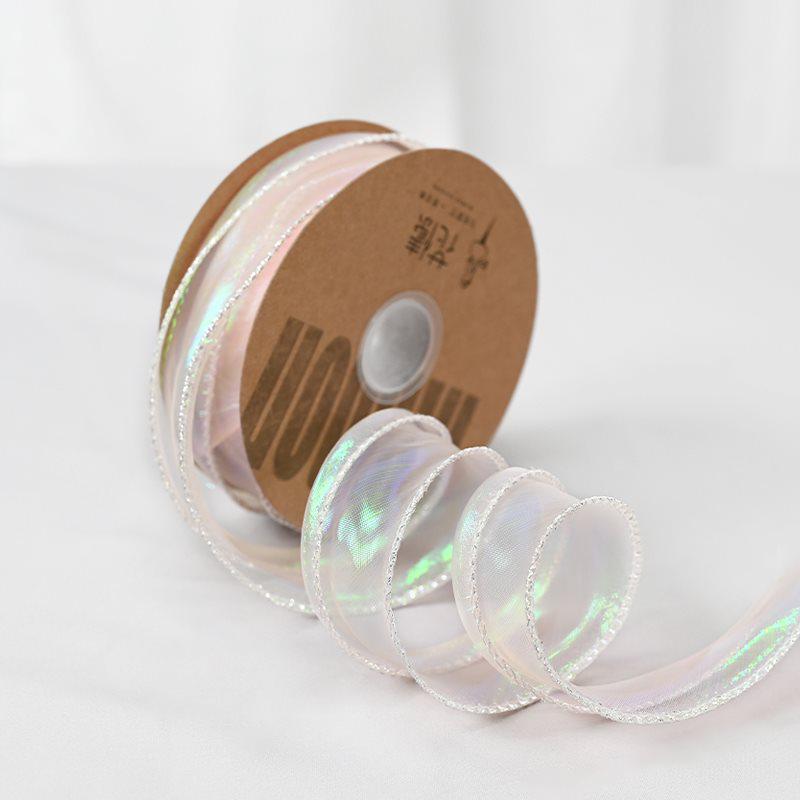 Iridescent Pearl Wave Silk Ribbon: Fishtail Yarn for Floral Arrangements & Decorations