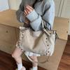Women's Fashion Y2K Hot Girl Motorcycle Bag Vintage Solid Color Large Capacity Rivet Decor Shoulder Crossbody Bag CLE