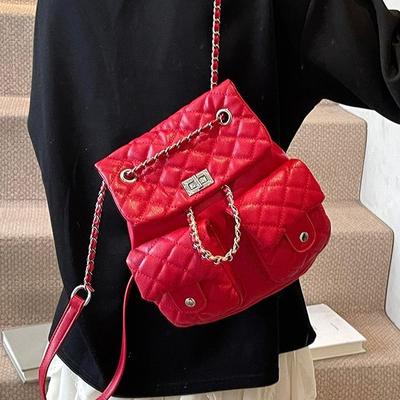 New Diamond Backpack Simple Fashion Diamond Pattern High Sense Light Luxury Fashion Women's Bag