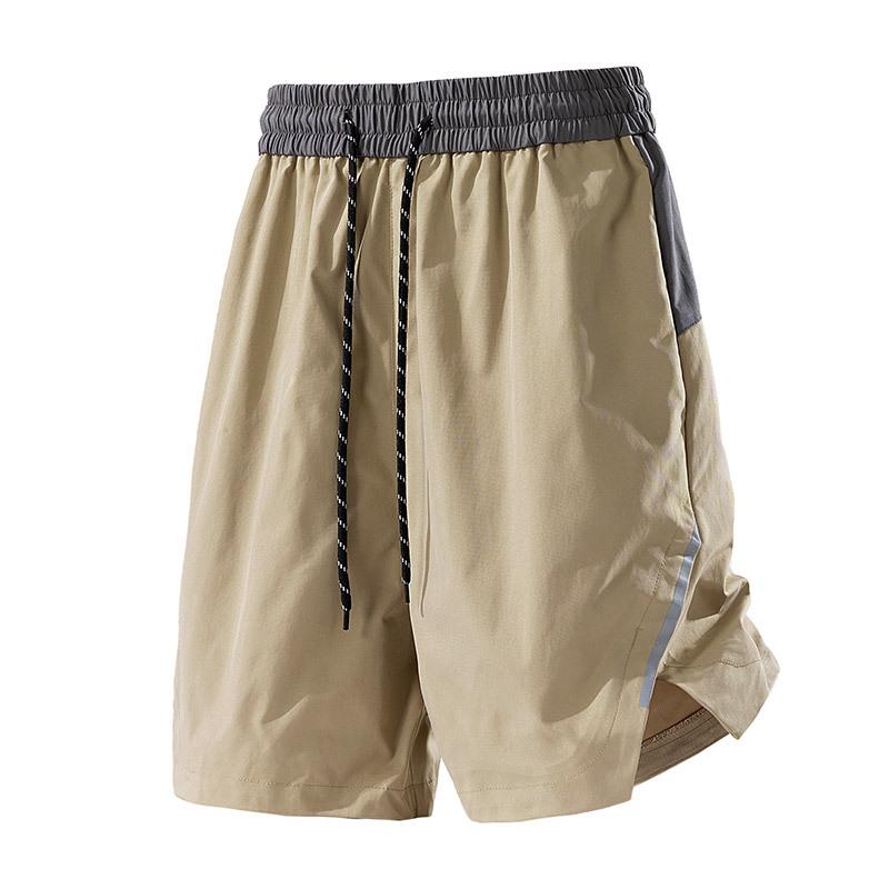 Men's Quick Dry Athletic Shorts - Color Block Drawstring Running Shorts with Reflective Stripe Detail