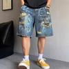 Pantaloni scurți bărbătești din denim rupți Stil nou de vară Modă Pantaloni scurți din denim crop lejeri