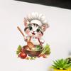 Schattige Zilveren Gradiënt Kat Chef Keuken Muurstickers, Zelfklevende Decoratie voor Koelkast Kast Fornuis Decoratie