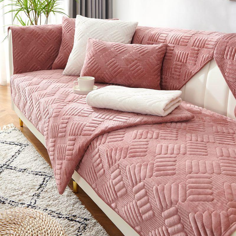 Nordic Sofa Cushion Simple Modern Crystal Velvet Non-Slip Cushion Fabric Winter Short Plush Thickened Sofa Cover Slipcover