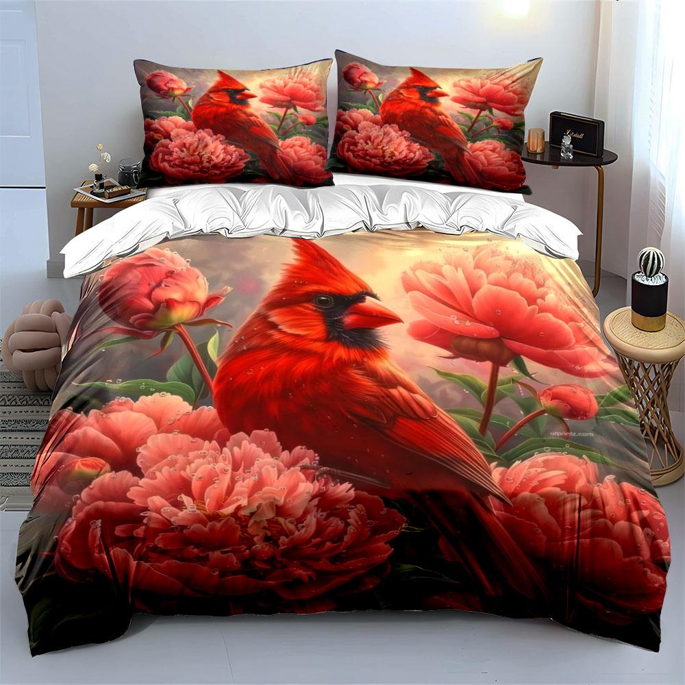 Floral Elegance And Scarlet Beauty Kid'S And Adults' Bedroom Decor, Exquisite Three-Piece Bedding Set Gift