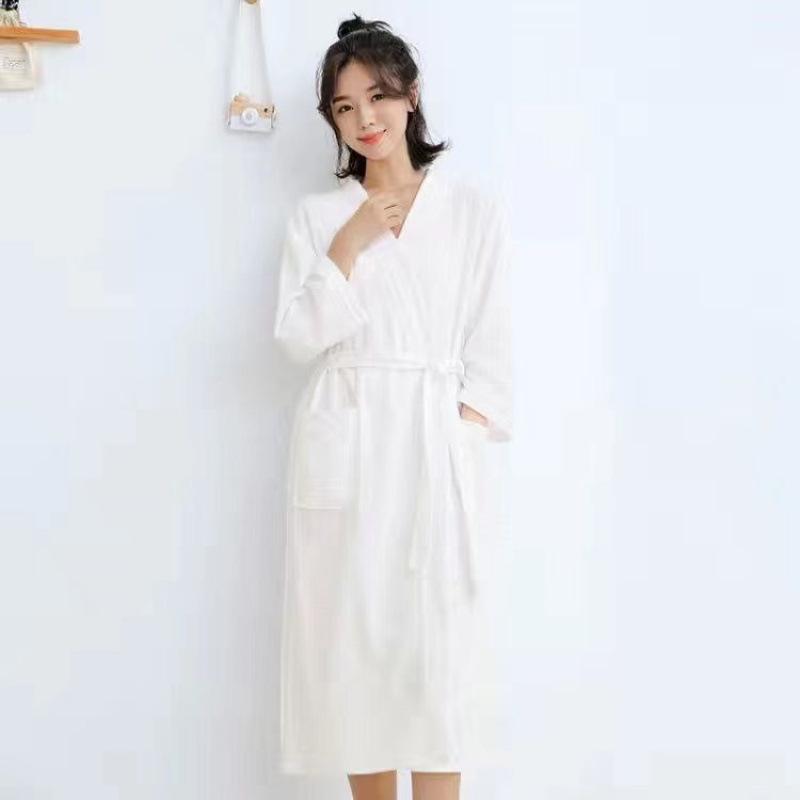 Unisex Waffle Weave Bathrobe: Lightweight, Water-Absorbent Yukata-Style Nightgown for Spring, Summer, and Autumn
