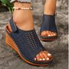 Large Size Women's Wedge Heel Sandals New Summer Fish Mouth Wedge Heel Thick Sole Velcro Hollow Sandals