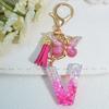 Gradient Pink Jewelry Letter Keyring Resin Letter Keychain with Fringe Butterfly DIY Bag Decoration Pendant Party Gift