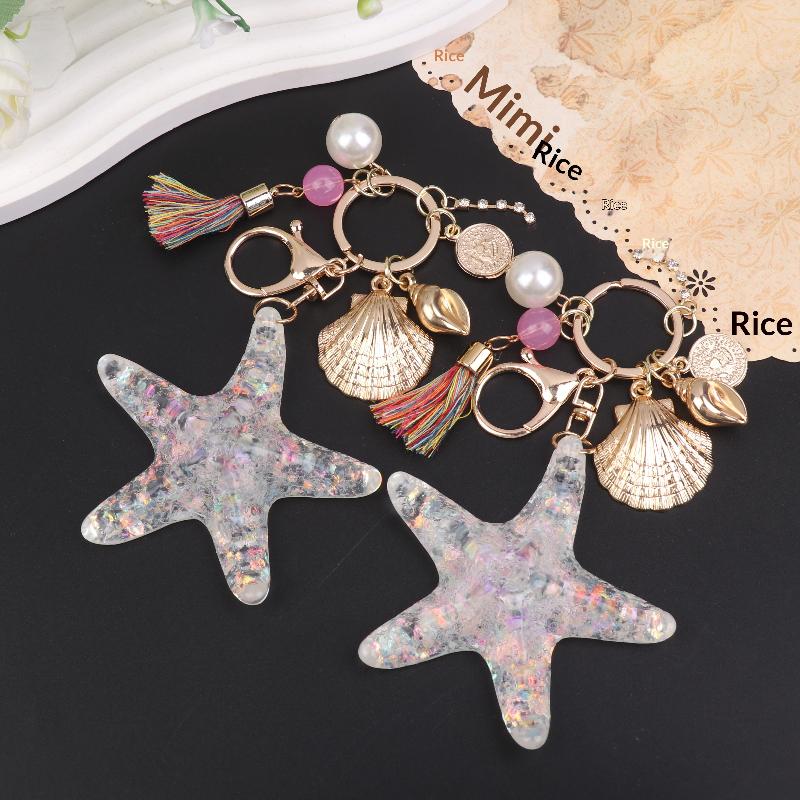 Women Pearl Starfish Accessories Key Ring Starfish Keychain Keychain Bag Pendant Decor Gifts