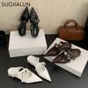 Fashion SUOJIALUN 2025 Autumn Women Flat Heel Slipper Fashion Pointed Toe Slip On Mules Shoes Soft Casual Outdoor Dress Sandal Slides Sh