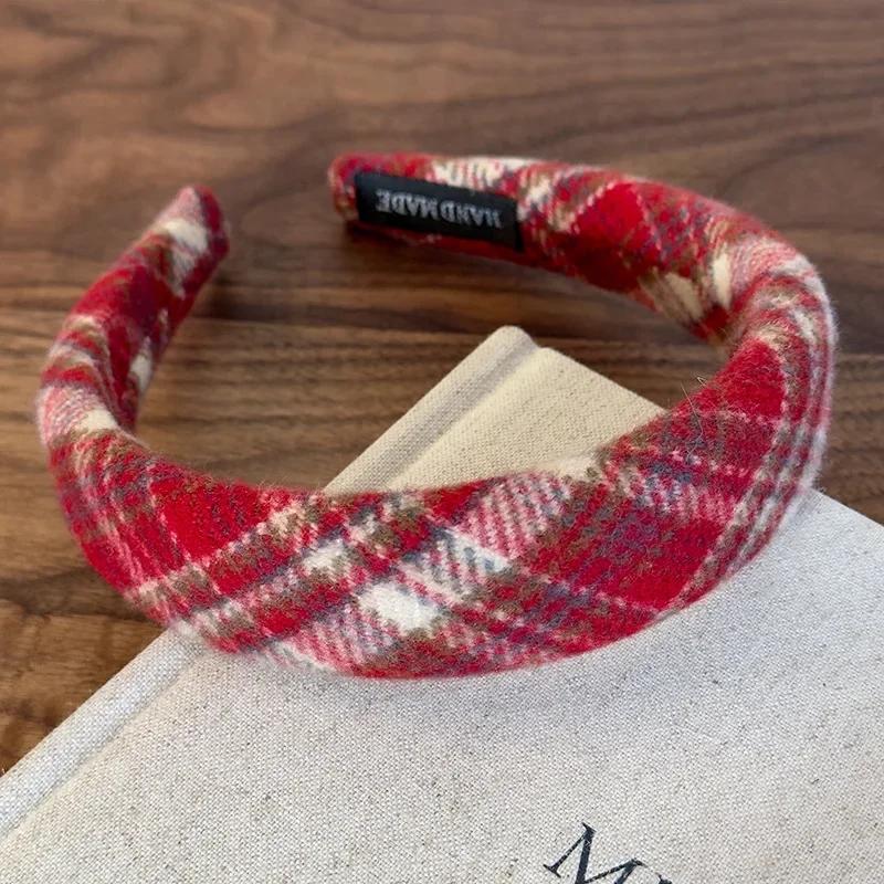 Retro Rote Süße Wollstirnbänder für Frau Mädchen Temperament Haarreif Schwamm Breit Haarband Weiblich Weihnachten Haarschmuck Geschenk