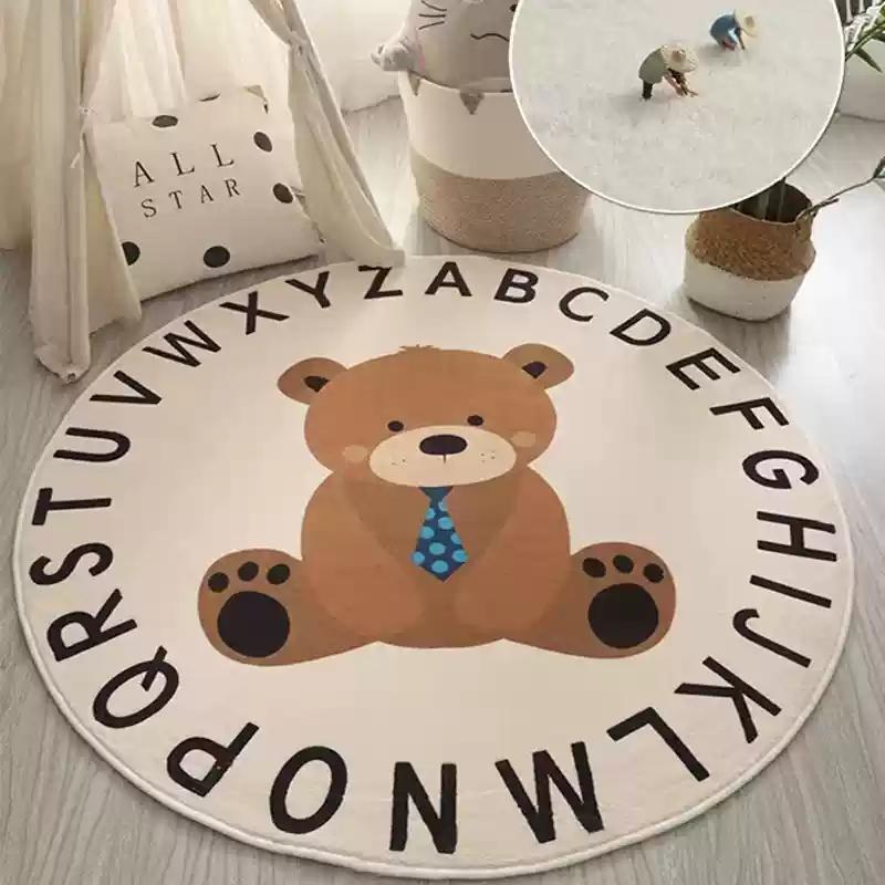 Cartoon Round Carpet Rug Simple Faux Cashmere Thickened Carpet Home Living Room Bedroom Sofa Chair Children's Room Floor Mat
