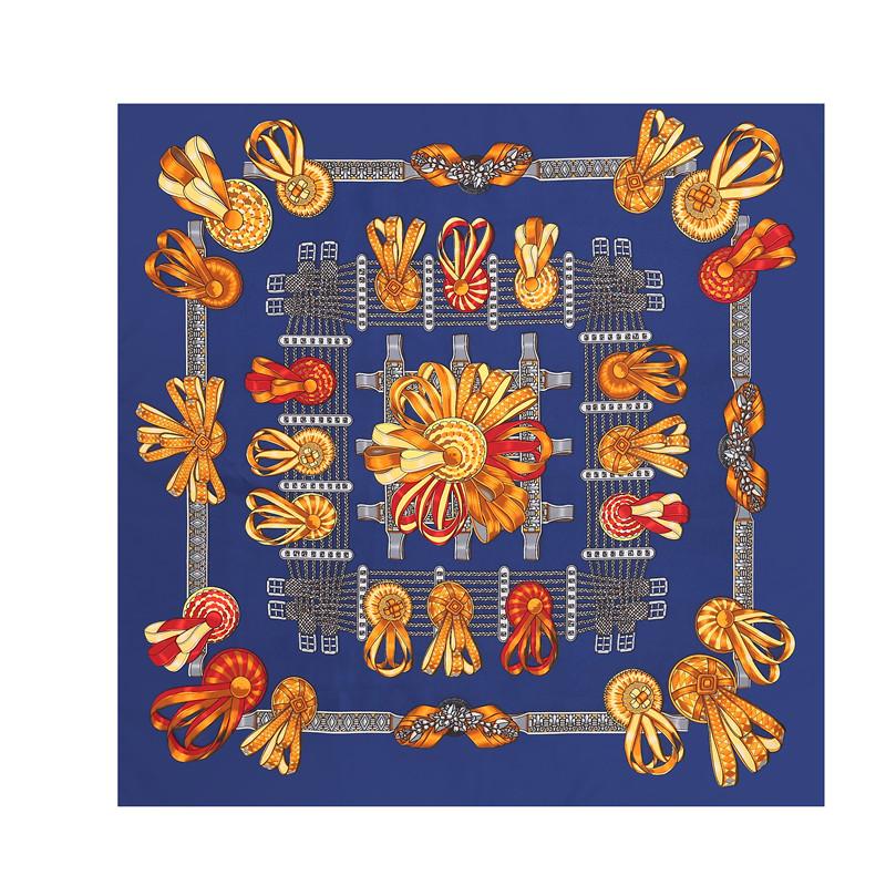 [POBING] 100% Silk Square Scarf Women  Brand Foulard NeckerChief High Quality Silk Horse Scarves Shawl Hijab Office Bandana