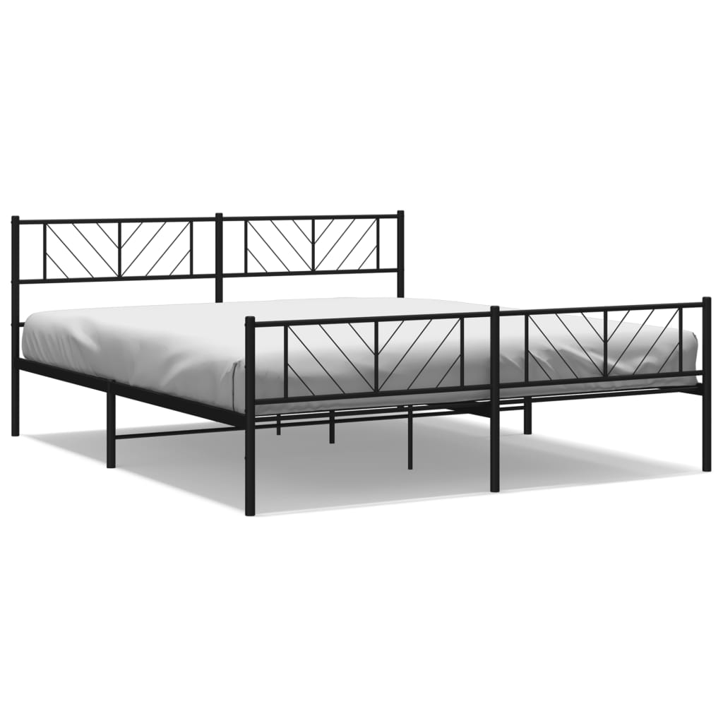 Vidaxl Metalowe Łóżko Z Zanóżkiem, Bez Materaca, Czarne, 180X200 Cm