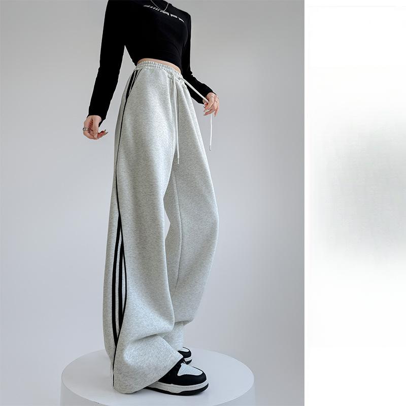 Spring and Autumn Skinny Design Casual Sweatpants Straight Striped Wide Leg Pants Women's Pants
