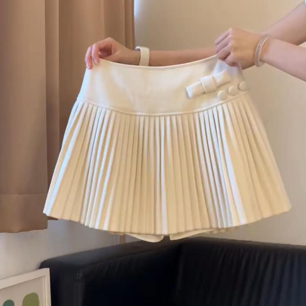 Sweet Bow A-Line Wool Skirt - High Waist, Slimming, Anti-Exposure, Women's Spring/Summer Hip-Hugging Short Skirt.