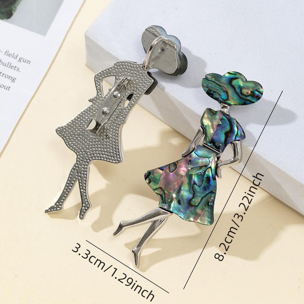 1Pc, Elegant Ballet Girl Shape Brooches, Natural Shell Abalone Shell Brooch Pin for Women Valentine's Day Mother's Day Holiday Jewelry Gifts 8.2×3.3cm