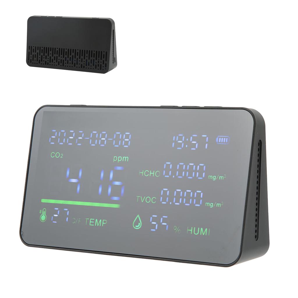 Air Quality Monitor CO2 Detector USB Charging Carbon Dioxide HCHO Temperature Humidity Detector with Large Screen