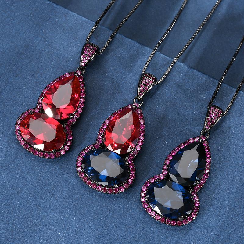Autumn And Winter Jewelry Simulation Corundum Black Gold Retro Gourd Pendant Necklace Main Stone 10 * 14