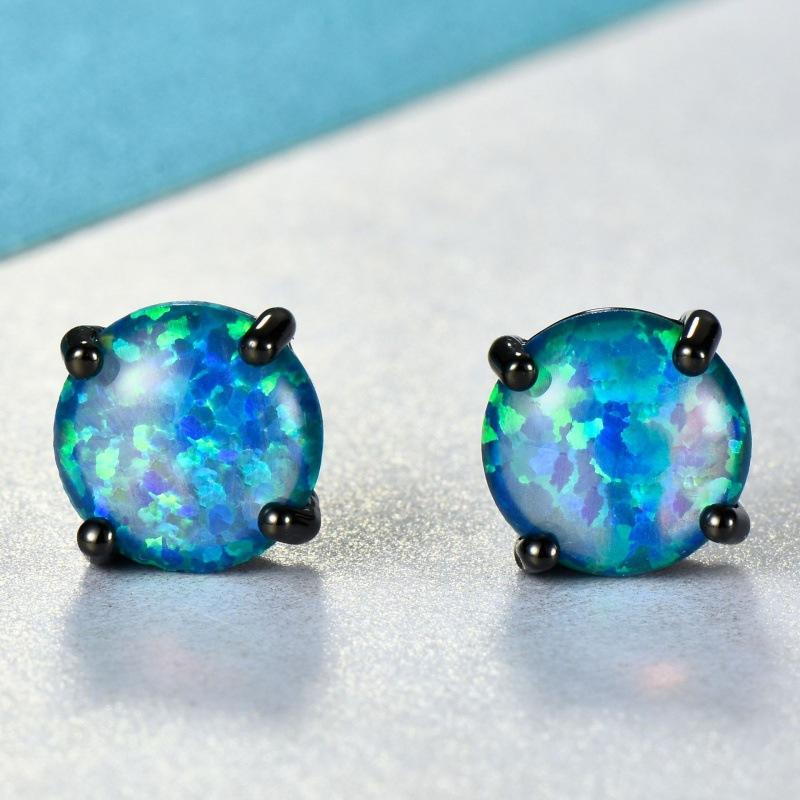 European and American fashion black gold four-claw round opal stud earrings women s niche design simple style earrings earrings