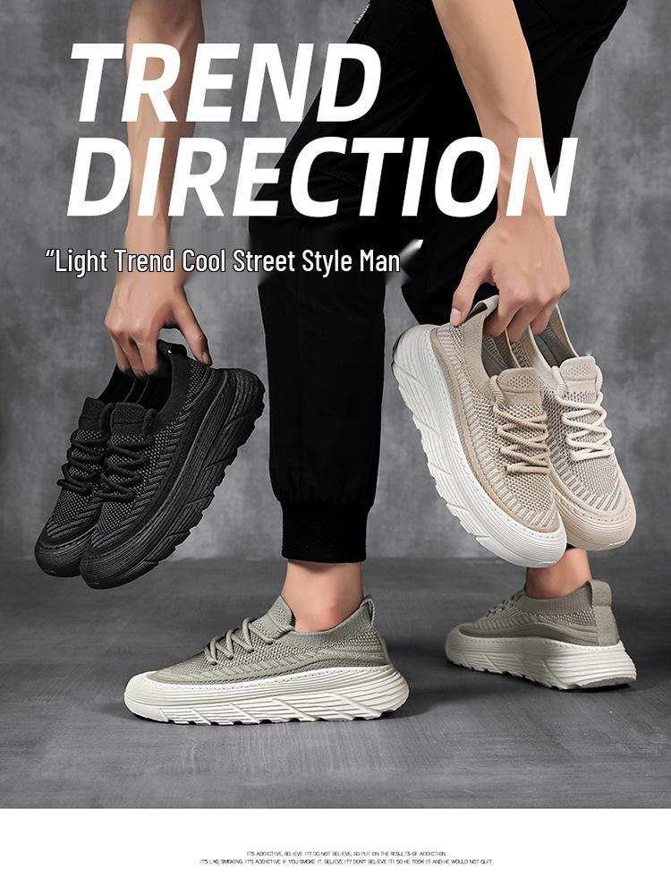 Letnie męskie oddychające sneakersy z siateczki – wszechstronne buty casualowe do biegania na grubej podeszwie w stylu koreańskim