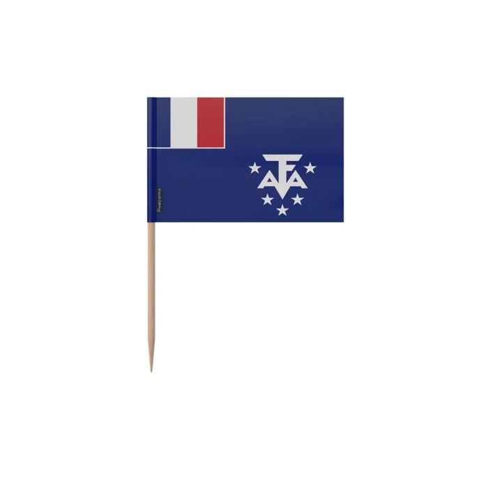 Drapeau de l'Antarctique française officiel - 6.5 cm - 100 pièces - Plastique adhésif - Bâton en bambou - Pixelforma