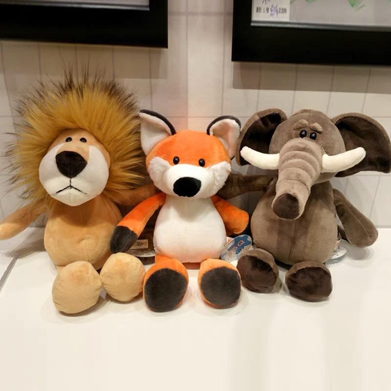 Stuffed Plush Animals Toys Soft Dolls Jungle Lion Elephant Tiger Dog Fox Monkey Deer Children Gift Kawaii Baby Kids Hobbie Toys