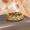 Light luxury retro minimalist style open ring for women, simple leaf finger ring.