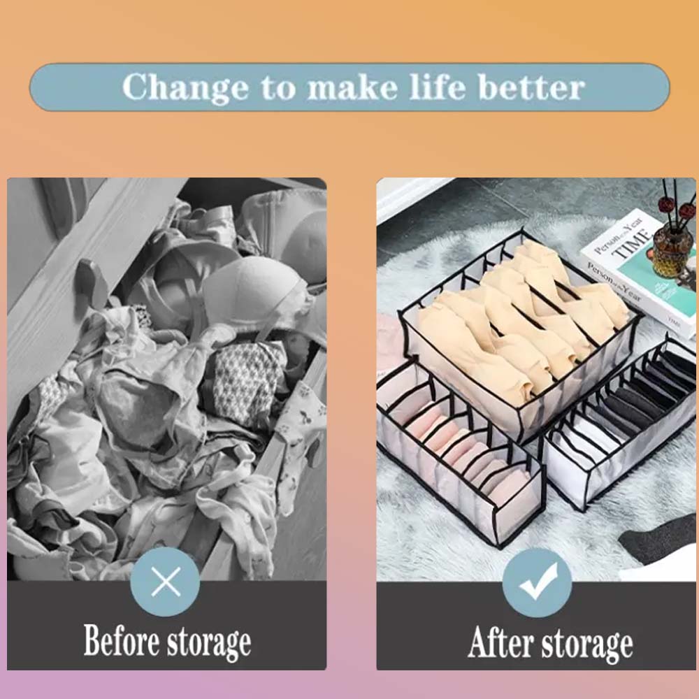 Multi-grid Drawer Organizer Set Fabric Storage Box Foldable Closet Divider for Socks Underwear Wardrobe Organization for Bedroom