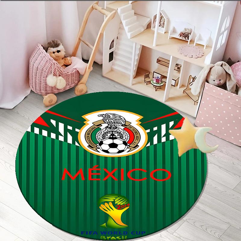 1PC round rug Mexico Football Team Emblem Printed Round Area Rug ,Rug For Home Office, Round Chair Rug, Decorative Carpet Fan gifts Christmas gift