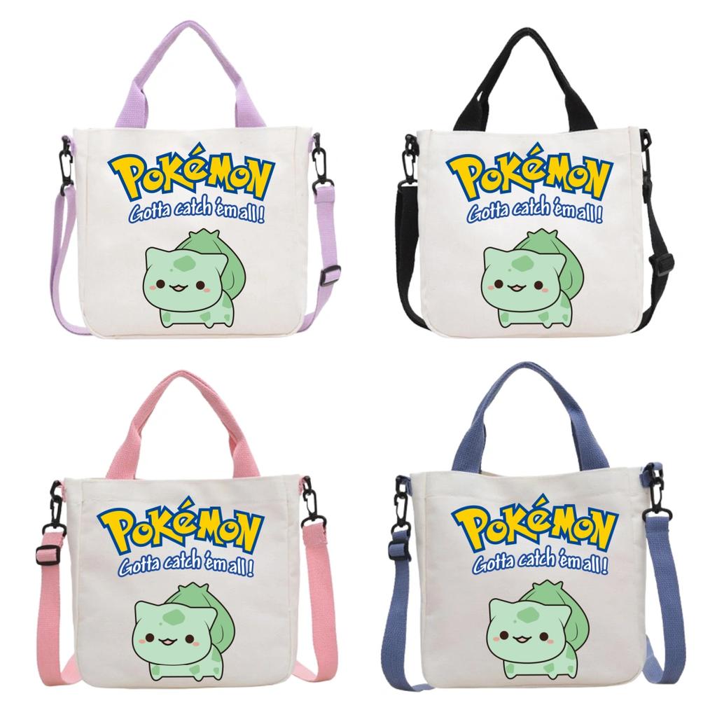 Pokemon Canvas Crossbody Bag Pikachu Cartoon Pattern Print Handbag Fashion Portable Large Capacity Travel Shopping Storage Kid Friendly Entertaining