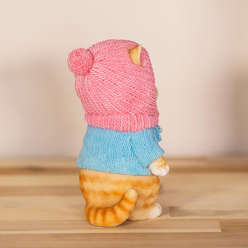 Figurină pisică, ornament de grădinărit interior, pălărie tricotată din rășină, cadou de ziua de naștere, cadou perfect cb014a [Devalier] pentru femei [Produs original]