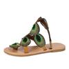 Women's Plus Size Spring Euro-American Sandals Flat Toe Loop Peacock Eye Feather Beach Slip-On Shoes