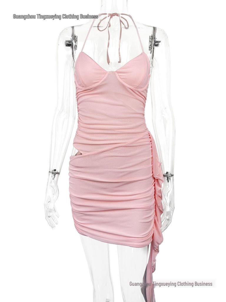 European & American Style Women's Summer Mesh Dress - Sexy Lace-Up Halter Short Skirt