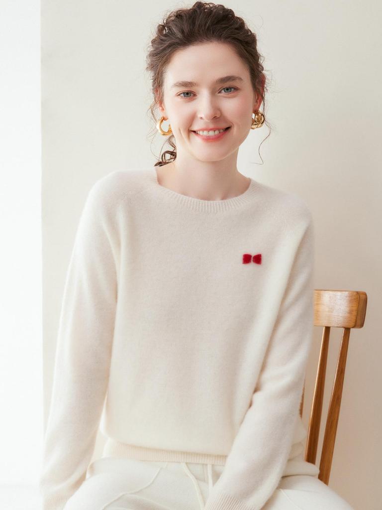 Women's 100% Pure Cashmere Knit Long Sleeve Sweater - Soft & Loose Fit for Autumn and Winter.