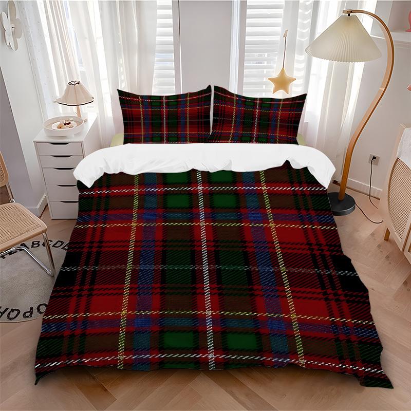 3Pcs Plaid Pattern Printed Bedding Set, Breathable And Soft, Machine Washable, Christmas Gift, Suitable for Bedroom Decoration, 15149
