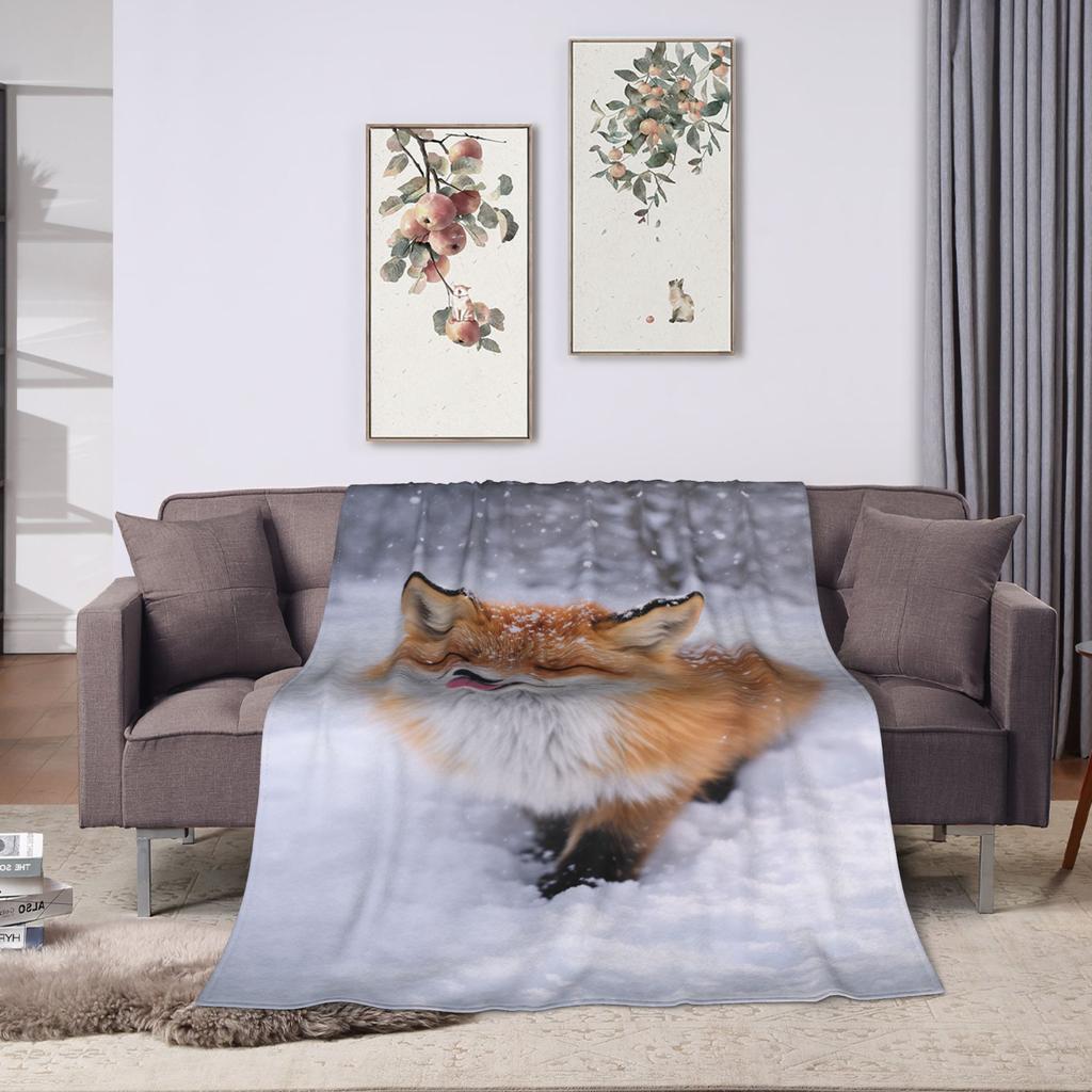 Cozy Blanket Plane Travel Cute Fox Throw Blanket Casual Bedspread For Chair Sofa Bed