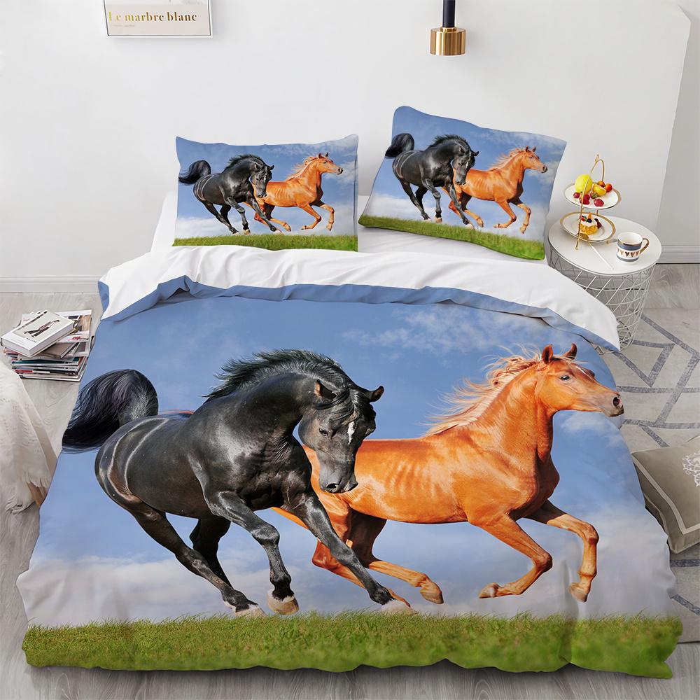 Steed Duvet Cover Set Fire Water Horse Wild Animals Comforter Cover Wildlife Bedding Set King Full Size for Kids Boys Girls Teen