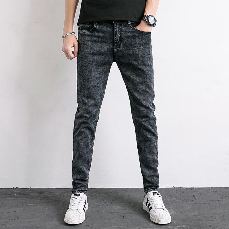 Men's Jeans Stretch Pure Black Pure Blue Small Leg Pants Men's Trendy Versatile Pants Men's Korean Style Youth Snowflake Trousers