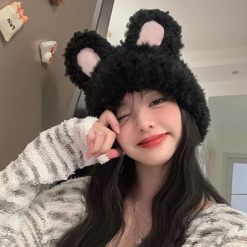 New Autumn and Winter Cute Sweet Rabbit Ears Plush Hat Women's Warm and Cold Wool Hat Versatile Knitted Hat