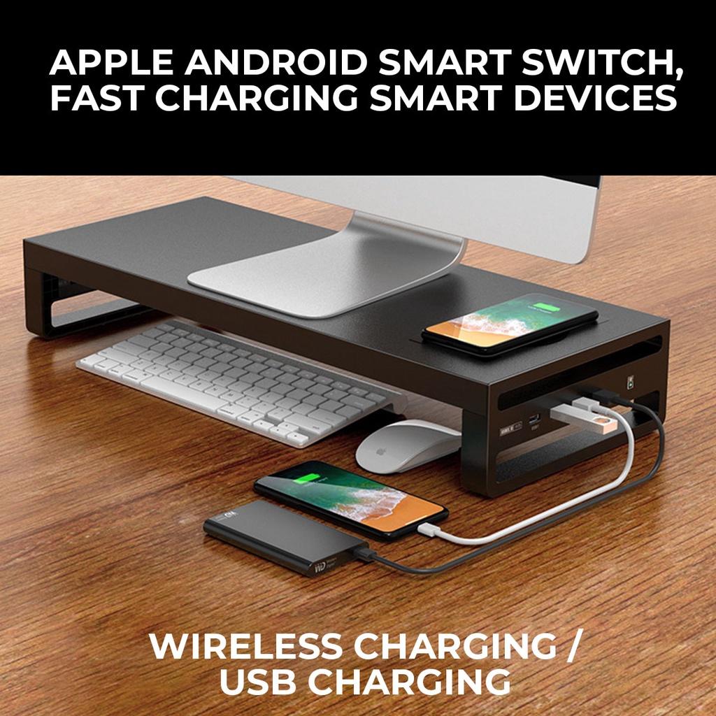 Aluminum Alloy Computer PC Laptop Base Wireless Phone Charging Smart Base Stand With USB 3.0 Port EU Plug