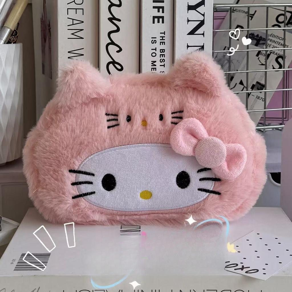 Cute Disguised Hello Kitty Plush Pencil Case Panda Capybara Cartoon Large Capacity Student Stationery Storage Bag High-Value Plu