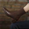 2026 New autumn and winter style thick and medium heel square toe short boots for women knitted apricot elastic single boots