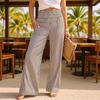 2026 Women's Loose Striped Smocked Cotton Linen Casual Pants