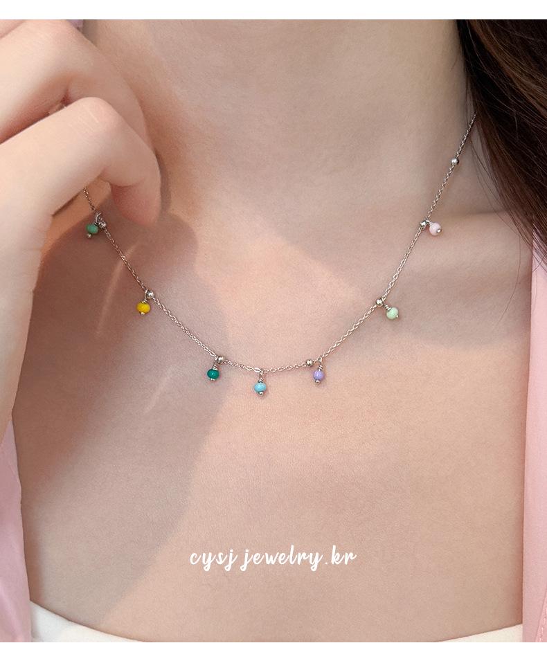 Cui Yan S925 Sterling Silver Rainbow Beaded Necklace - Korean Dongdaemun Style Choker for Women, New Summer Fashion.