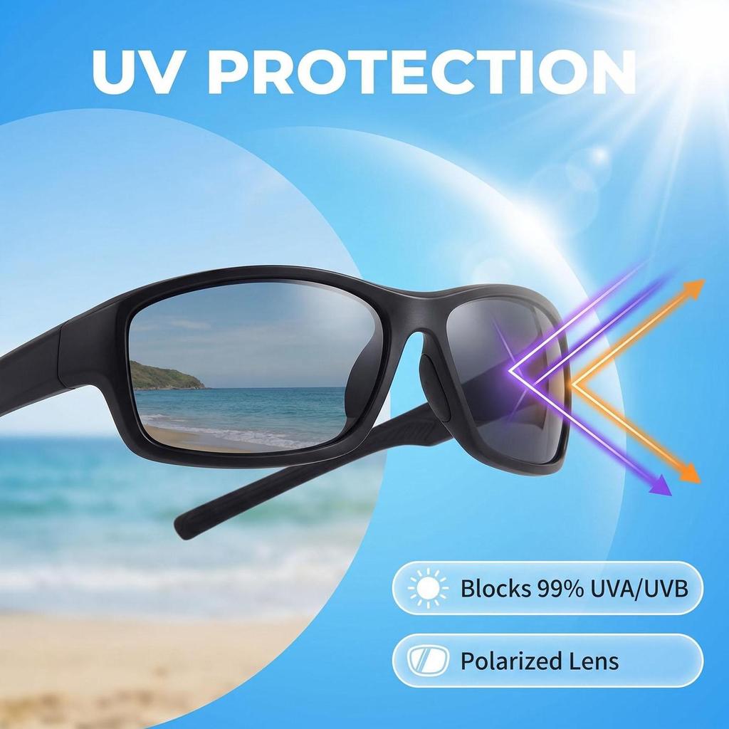 Kylebooker Polarized Sports Sunglasses for Men Women Unbreakable Frame with UV Protection Ideal for Fishing Driving Running