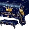 220x130cm Blue Gold Crown Disposable Tablecloth Birthday Party Decor for Men Women Years Old Table Cover Birthday Party Supplies