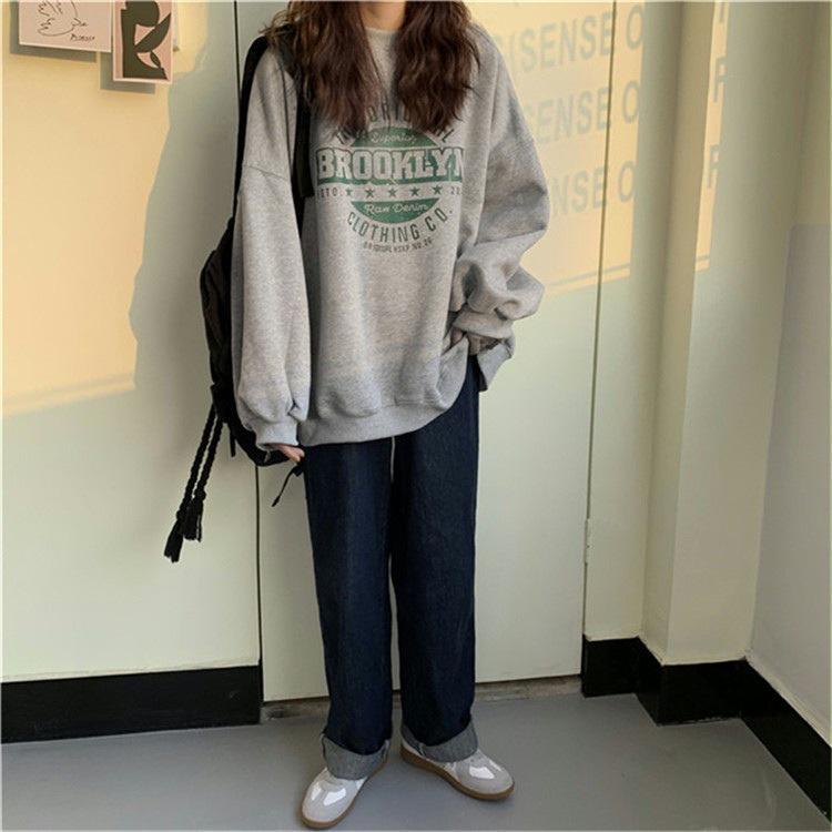 2025 Autumn Women's Harajuku-Style Loose Sweatshirt - Thin, Hoodless, Versatile Top for Students