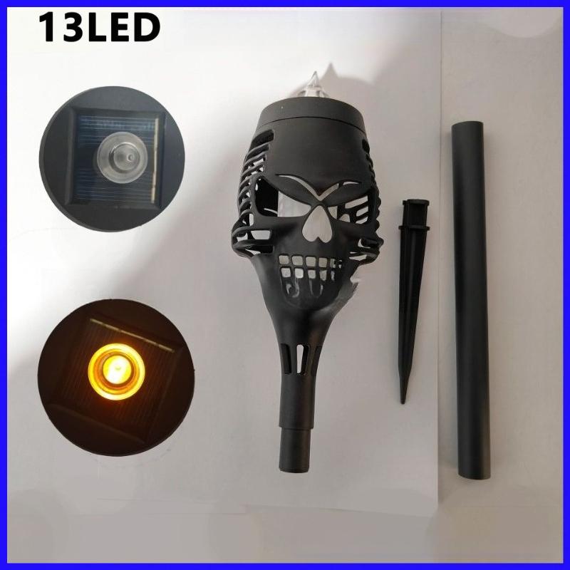 Solar Halloween Skull Lights Flickering Flame Torch Lights Waterproof LED Outdoor Decor for Patio Yard Path Landscape Lighting