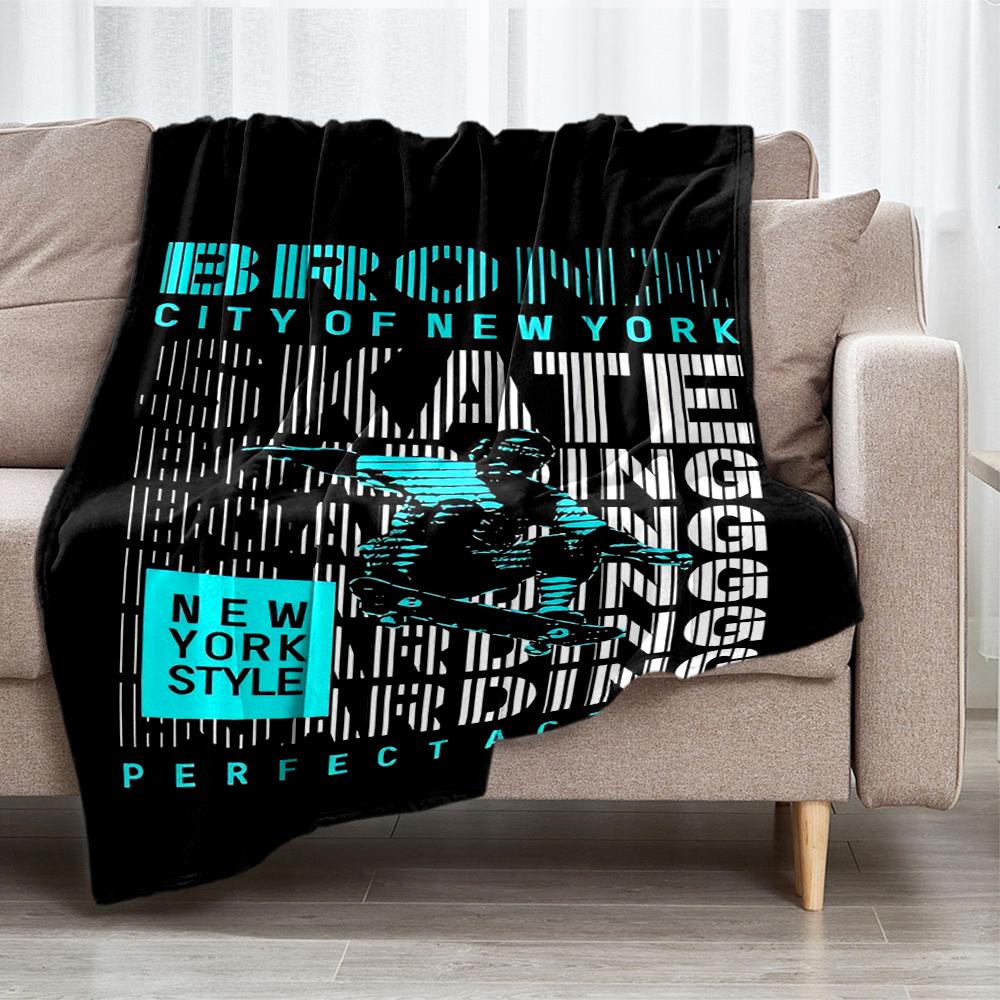 skateboard Theme Printed Blanket - Perfect for Couch, Bed, Travel & Outdoor Use | Machine Washable, Cozy & Durable.